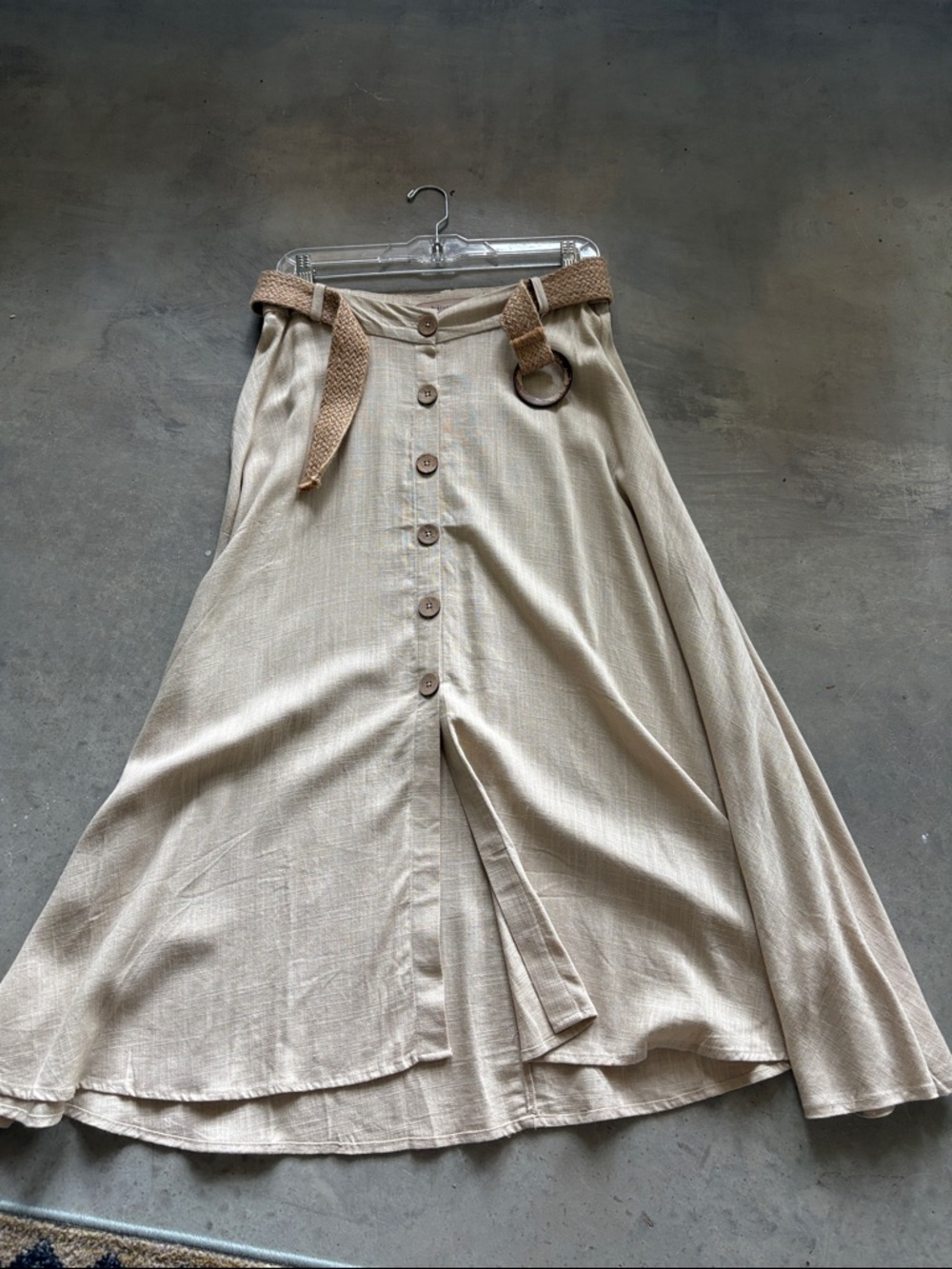 Philosophy Beige Button-Front Midi Skirt with Belt